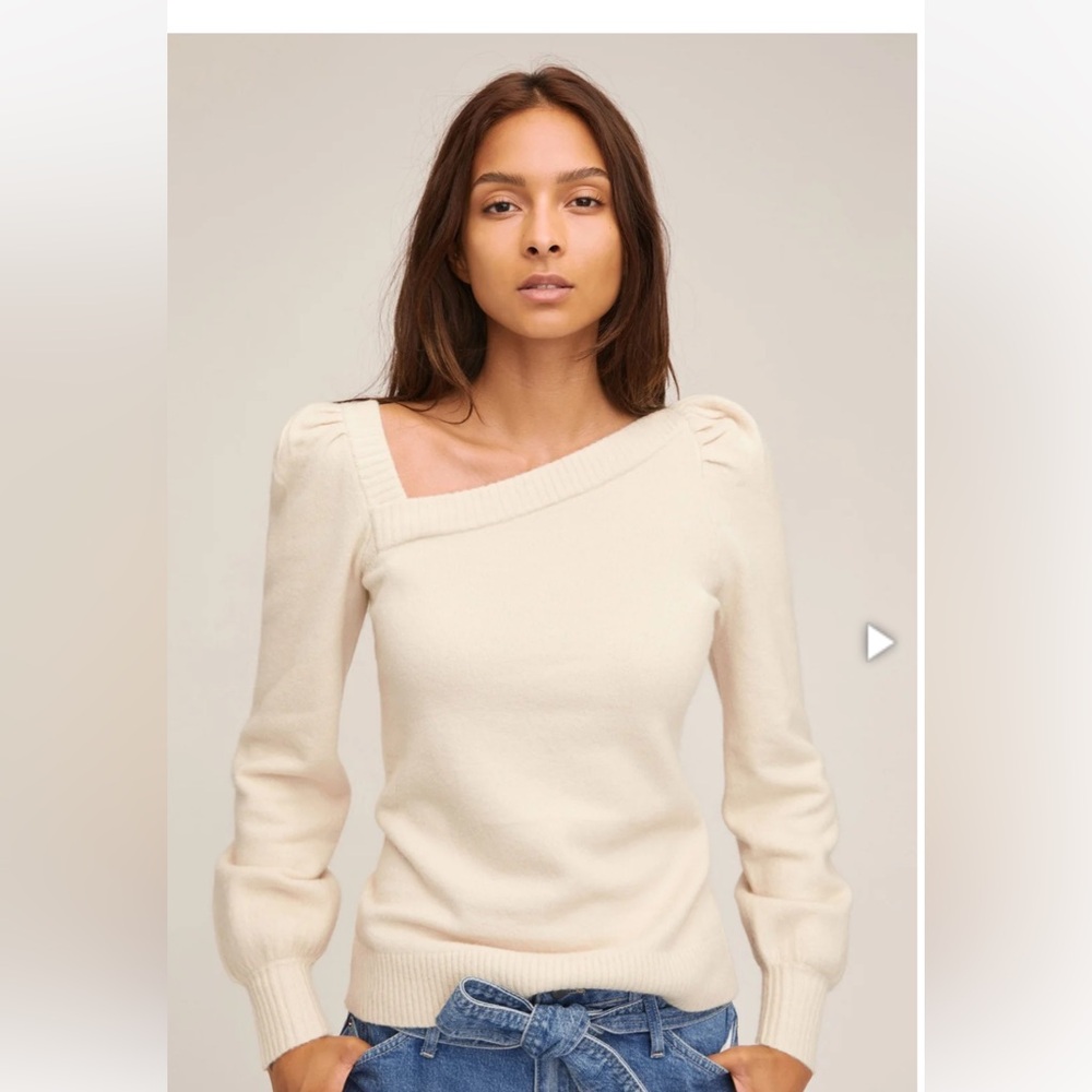 NWT!!! Marissa Webb Dixie Asymmetrical Puff Sleeve Sweater - snow/M